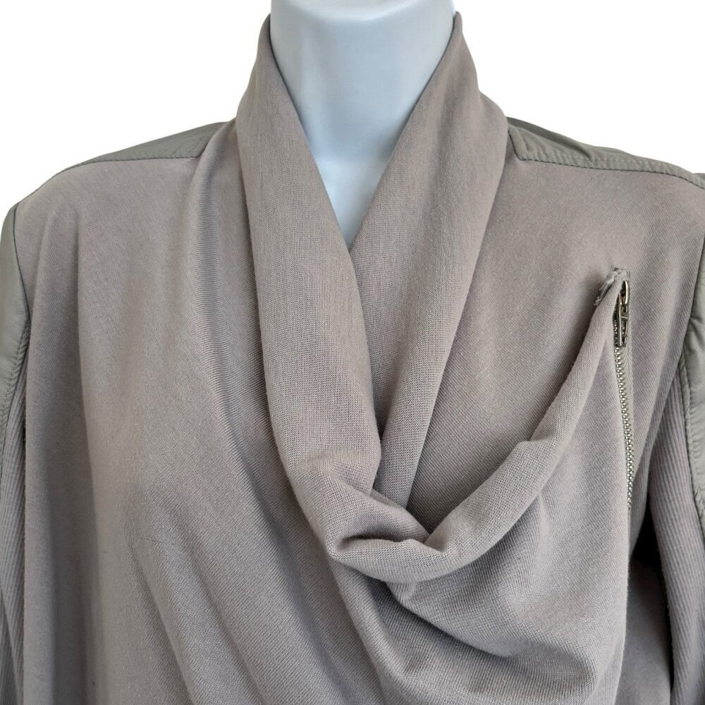 Blank NYC Womens Gray Asymmetrical Full Zip Drape Moto Jacket Faux Leather Small - Picture 8 of 16